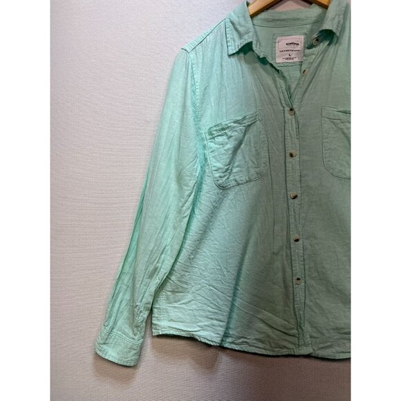 Sonoma Women's The Everyday Linen Shirt Button Up Size L Mint Green - Picture 7 of 11